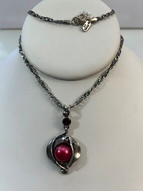NWOT Passage To Israel Sterling Silver Genuine Pearl & Red Garnet Necklace